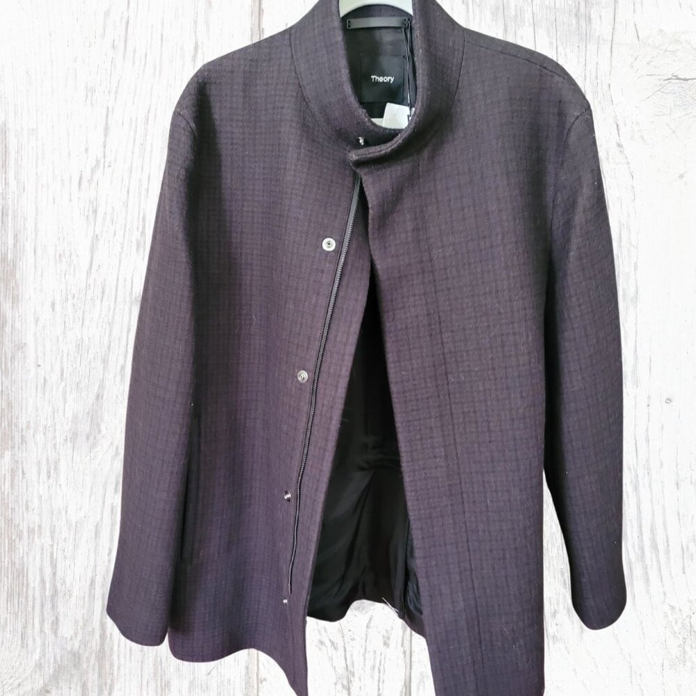 NWT Theory Clarence Wool Coat XL in Mink Multi Micro Check